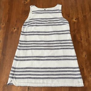 Beach Lunch Lounge Gray Striped‎ Linen Blend Sleeveless Shift Dress
